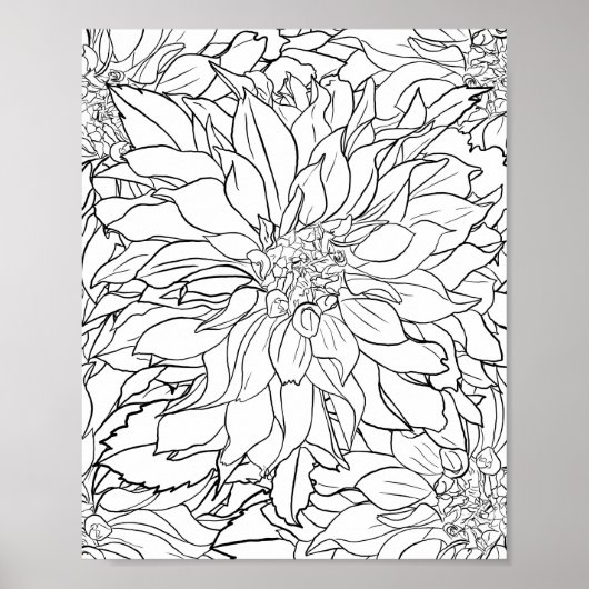 Zwarte en Witte Dahlia Flower Poster (Voorkant)