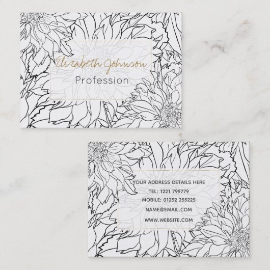 Zwarte en Witte Dahlia Flower Visitekaartje (Voorkant / Achterkant)