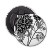 Zwarte en Witte Dahlia Flowers Button Flesopener (Voorkant)