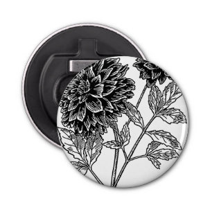 Zwarte en Witte Dahlia Flowers Button Flesopener
