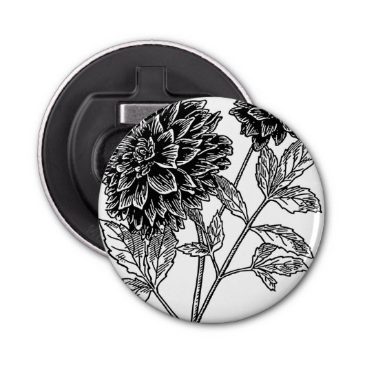 Zwarte en Witte Dahlia Flowers Button Flesopener (Voorkant)