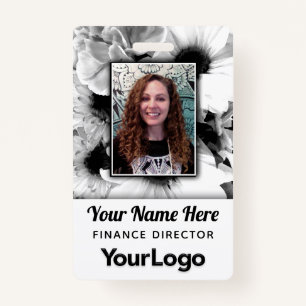 Zwarte en Witte Daisy Flowers Carnan Floral Foto Badge