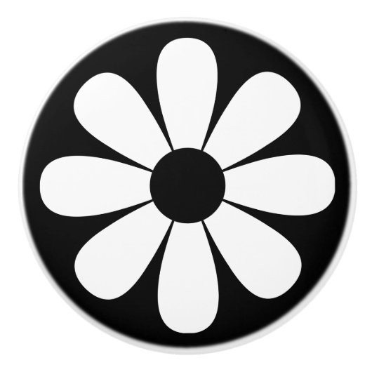 Zwarte en Witte Daisy Keramische Knop (Voorkant)