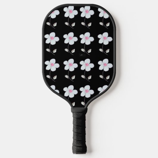 Zwarte en witte daisy pickleball paddle (Voorkant)