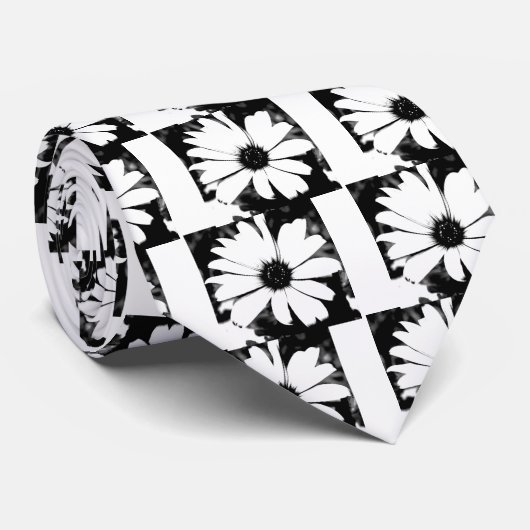 Zwarte en Witte Daisy Stropdas (Opgerold)