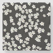 Zwarte en Witte Daisy's op Stone Onderzetter (Voorkant)