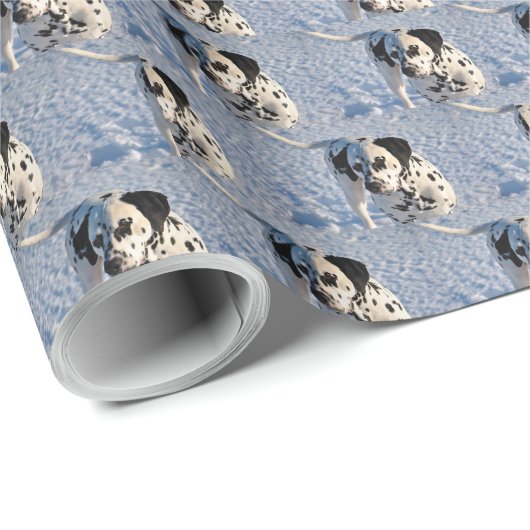 Zwarte en witte dalmatische hond Snowy Dag Cadeaupapier (Rol Hoek)