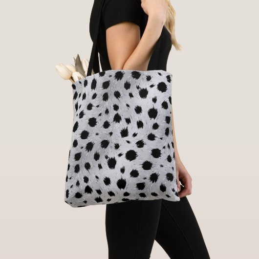 Zwarte en witte Dalmatische Spots Pattern Tote Bag (Dichtbij)
