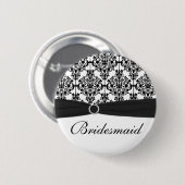Zwarte en witte Damask Bridesmaid Pin Ronde Button 5,7 Cm (Voorkant /achterkant)