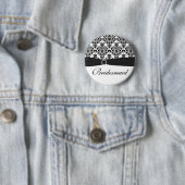 Zwarte en witte Damask Bridesmaid Pin Ronde Button 5,7 Cm (In situ)
