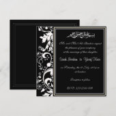 Zwarte en witte Damask Brocade Muslim bruiloft Kaart (Voorkant / Achterkant)
