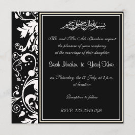 Zwarte en witte Damask Brocade Muslim bruiloft Kaart