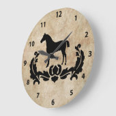 Zwarte en witte Damask Horse Grote Klok (Hoek)