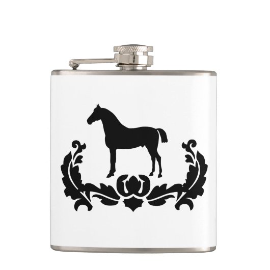 Zwarte en witte Damask Horse Heupfles (Voorkant)