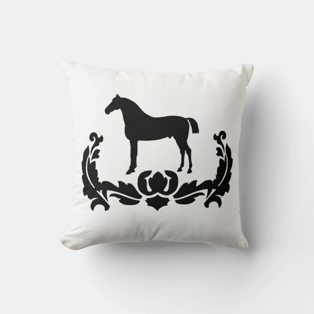 Zwarte en witte Damask Horse Kussen (Voorkant)