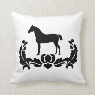 Zwarte en witte Damask Horse Kussen