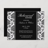 Zwarte en witte Damask-repetitie Dinner Kaart (Voorkant / Achterkant)