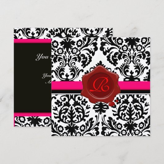 ZWARTE EN WITTE DAMASK, RODE WAX SEAL MONOGRAM Gol Kaart (Voorkant / Achterkant)