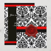 ZWARTE EN WITTE DAMASK, RODE WAX SEAL MONOGRAM GOL KAART (Voorkant / Achterkant)