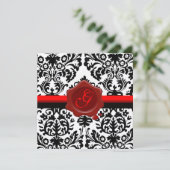 ZWARTE EN WITTE DAMASK, RODE WAX SEAL MONOGRAM GOL KAART (Staand voorkant)