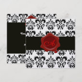 ZWARTE EN WITTE DAMASK, RODE WAX SEAL MONOGRAM Ice Kaart (Voorkant / Achterkant)