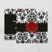 ZWARTE EN WITTE DAMASK, RODE WAX SEAL MONOGRAM Ice Kaart (Voorkant / Achterkant)