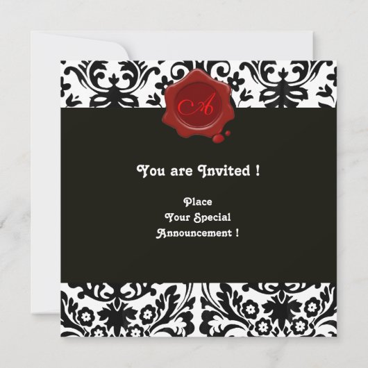 ZWARTE EN WITTE DAMASK, RODE WAX SEAL MONOGRAM Ice Kaart (Achterkant)