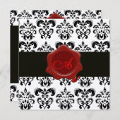 ZWARTE EN WITTE DAMASK, RODE WAX SEAL MONOGRAM Sil Kaart (Voorkant / Achterkant)