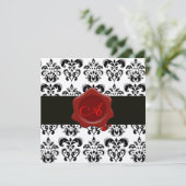 ZWARTE EN WITTE DAMASK, RODE WAX SEAL MONOGRAM Sil Kaart (Staand voorkant)