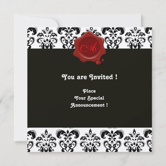 ZWARTE EN WITTE DAMASK, RODE WAX SEAL MONOGRAM Sil Kaart (Achterkant)