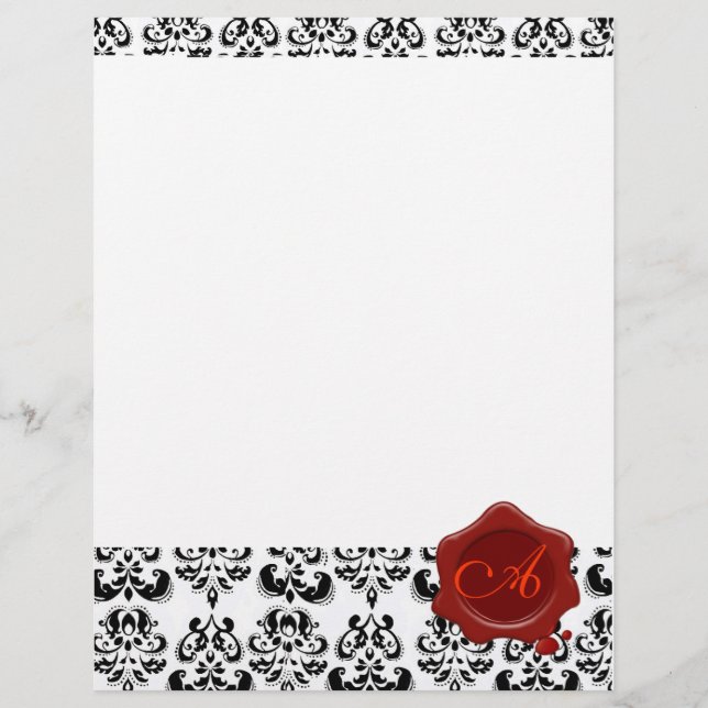 ZWARTE EN WITTE DAMASK, RODE WAXSEAL MONOGRAM (Voorkant)