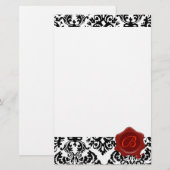 ZWARTE EN WITTE DAMASK, RODE WAXSEAL MONOGRAM BRIEFPAPIER (Voorkant / Achterkant)