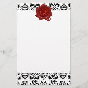 ZWARTE EN WITTE DAMASK, RODE WAXSEAL MONOGRAM BRIEFPAPIER