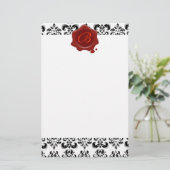 ZWARTE EN WITTE DAMASK, RODE WAXSEAL MONOGRAM BRIEFPAPIER (Staand voorkant)