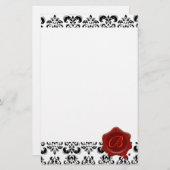 ZWARTE EN WITTE DAMASK, RODE WAXSEAL MONOGRAM BRIEFPAPIER (Voorkant / Achterkant)