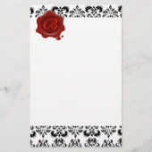 ZWARTE EN WITTE DAMASK, RODE WAXSEAL MONOGRAM BRIEFPAPIER (Voorkant)