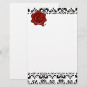 ZWARTE EN WITTE DAMASK, RODE WAXSEAL MONOGRAM BRIEFPAPIER (Voorkant / Achterkant)