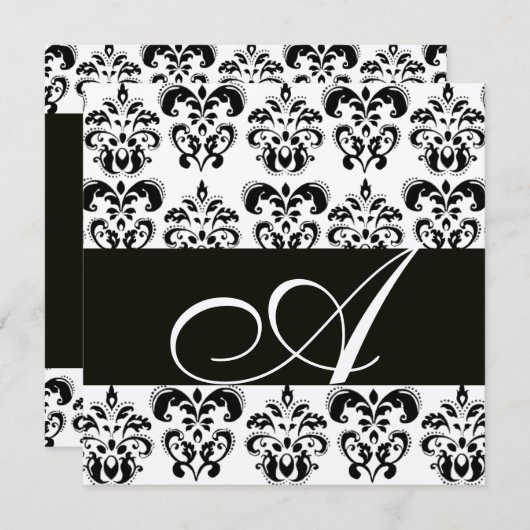 ZWARTE EN WITTE DAMASKMONOGRAM Chanpagne metallic Kaart (Voorkant / Achterkant)