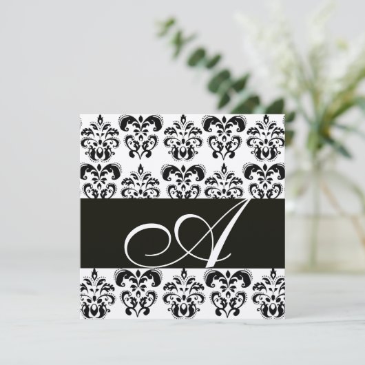 ZWARTE EN WITTE DAMASKMONOGRAM Chanpagne metallic Kaart (Staand voorkant)