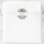 ZWARTE EN WITTE DAMASKMONOGRAM, geel agaat Ronde Sticker (Tas)