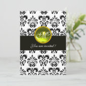 ZWARTE EN WITTE DAMASKMONOGRAM, gele topaz Kaart (Staand voorkant)