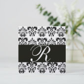 ZWARTE EN WITTE DAMASKMONOGRAM-IJsmetallisch Kaart (Staand voorkant)