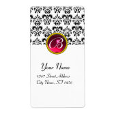 ZWARTE EN WITTE DAMASKMONOGRAM, rode roze ruby Etiket (Voorkant)