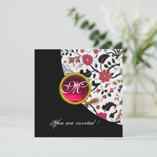 ZWARTE EN WITTE DAMASKMONOGRAM, ruby, Kaart (Staand voorkant)