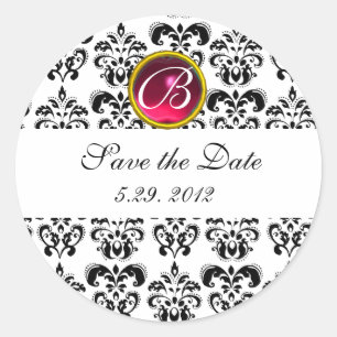 ZWARTE EN WITTE DAMASKMONOGRAM, ruby Ronde Sticker