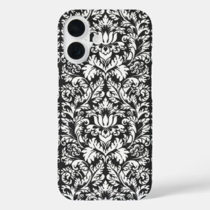 Zwarte en witte damasten kant brokaat uit het verl iPhone 16 hoesje