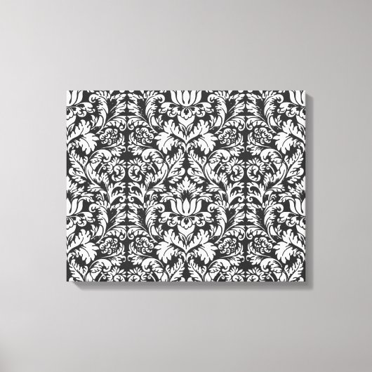 Zwarte en witte damasten kantbrokaat in vintage st canvas afdruk (Voorkant)