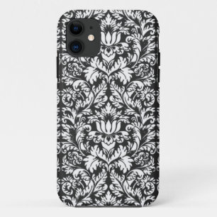 Zwarte en witte damasten kantbrokaat in vintage st iPhone 11 hoesje