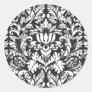 Zwarte en witte damasten kantbrokaat in vintage st ronde sticker