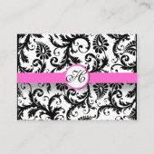 Zwarte en witte Damasvlies met roze sierstrip Visitekaartje (Achterkant)